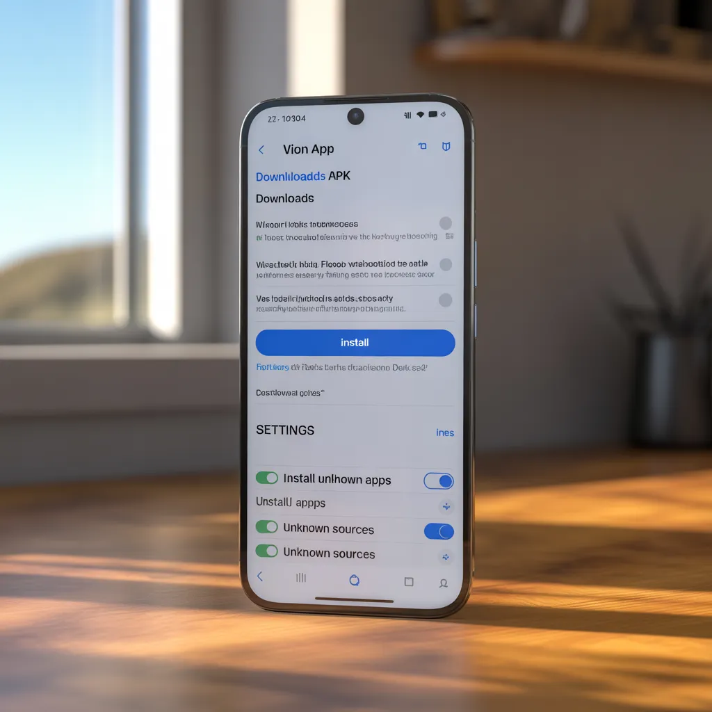 Step by step installation process of Vion App APK on Android device.